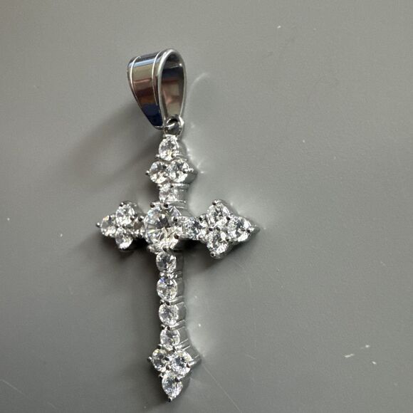 Cubic Zirconia Stainless Steel Cross Pendant Viking Gift Trendy 24” Necklace - Picture 3 of 6